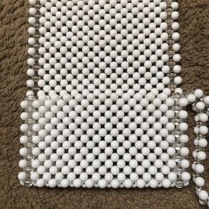 White clear acrylic beaded fold‎ over clutch wristlet envelope purse new
